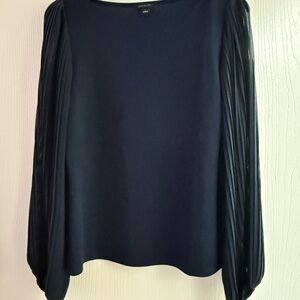 Ann Taylor Midnight Blue Blouse with Pleated Sleeves